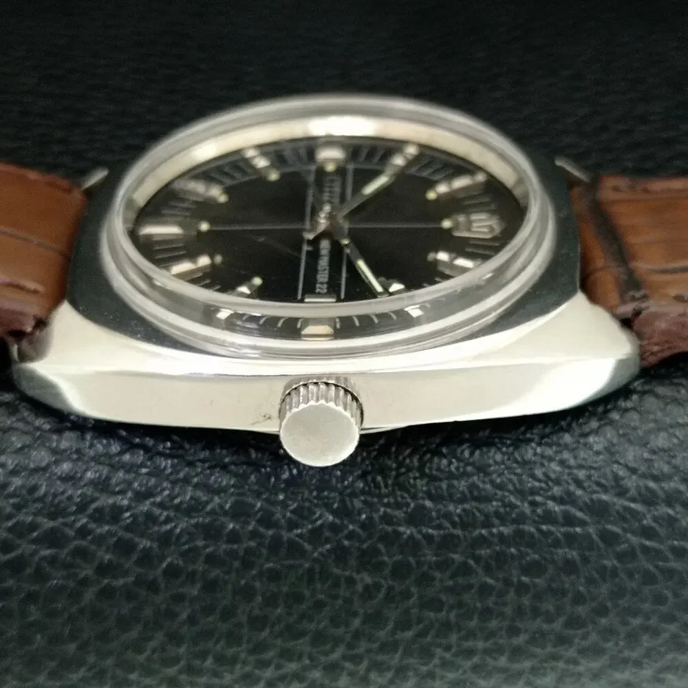 Vintage 1986 Citizen Manual Wound Mens Silver Watch & Silver Accents